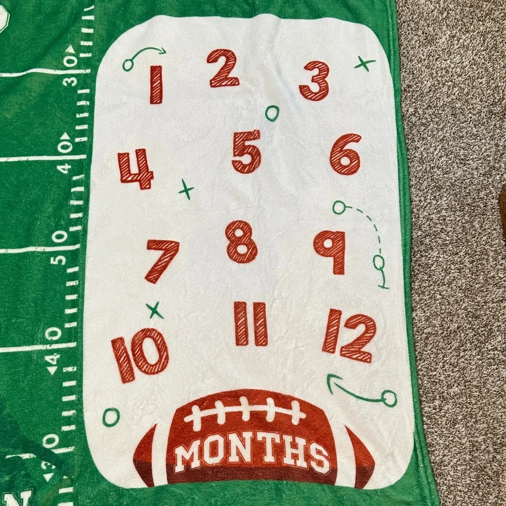 Green Football Milestone Baby Blanket - Touch Down Months